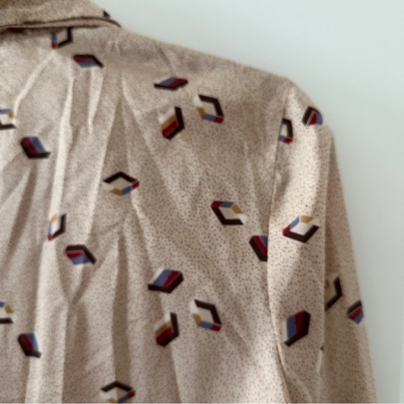 Vintage 80s Personal Beige Geometric Pattern Blouse Long Sleeves Women’s Size 12 - Picture 11 of 16